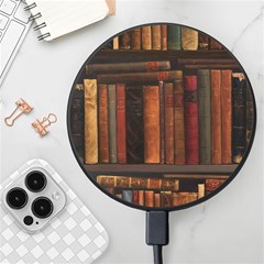 Old Books Vintage Office Antique Library Wireless Fast Charger(black) by Perong