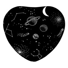 Black Space Drawing Art Planet Drawing Stars Black Space Galaxy Outer Space Heart Glass Fridge Magnet (4 Pack) by Perong