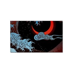 Night In The Ocean Red Waves Art Moon Dark Japanese Wave Sticker (rectangular) by Perong