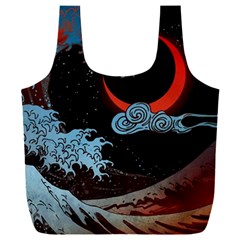 Night In The Ocean Red Waves Art Moon Dark Japanese Wave Full Print Recycle Bag (xxxl) by Perong