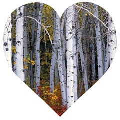 White Birch Trees Autumn Wooden Puzzle Heart by Perong