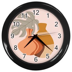 Vases Art Plant Boho Bohemian Wall Clock (black) by Perong