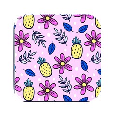 Flowers Petals Pineapples Fruit Square Metal Box (black) by Paksenen