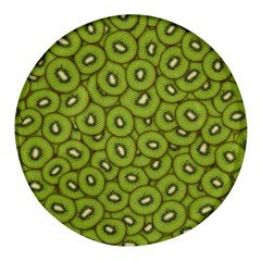 Kiwi Fruit Pattern Green Background Round Glass Fridge Magnet (4 Pack) by Paksenen