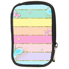 Pastel, Butterfly, Spring, Stripes, Compact Camera Leather Case by kyorashop23