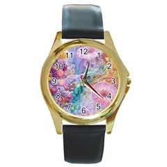 Cells Fluid Bubbles Round Gold Metal Watch by Maspions