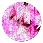 Pink Abstract Lineart Magnet 5  (Round) Front