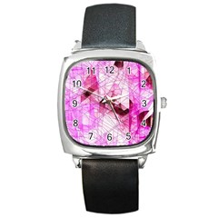 Pink Abstract Lineart Square Metal Watch by Maspions