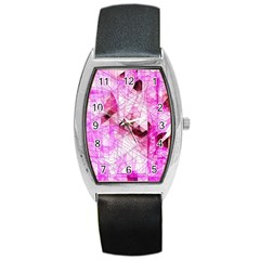 Pink Abstract Lineart Barrel Style Metal Watch by Maspions