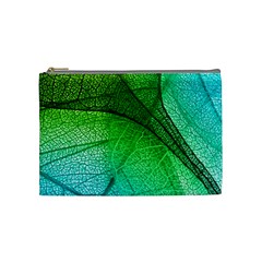 3d Leaves Texture Sheet Blue Green Cosmetic Bag (medium) by Cemarart