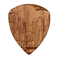 City New York Nyc Skyscraper Skyline Downtown Night Business Urban Travel Landmark Building Architec Wood Guitar Pick (set Of 10) by Posterlux