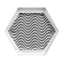 Black White Wave Pattern Wavy Water Seamless Hexagon Wood Jewelry Box by Posterlux