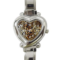 Leopard Skin Texture, Macro, Brown Heart Italian Charm Watch