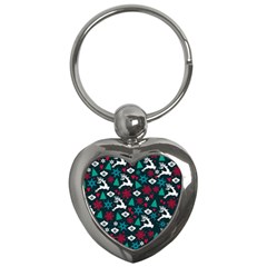 Holiday Season Pattern December Happy Holidays Merry Christmas Winter Family Festive New Year Key Chain (heart) by Maspions