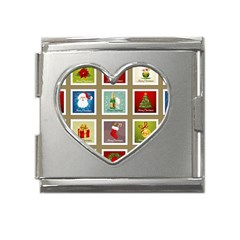 Christmas Stamp Pattern Mega Link Heart Italian Charm (18mm) by Maspions