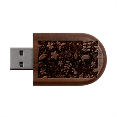 Festive Floral Pattern Christmas Blue Floral Flower Foliage Leaves Pattern Red Snow Winter Wood Oval Usb Flash Drive