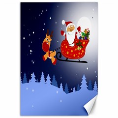 Deer Santa Claus Flying Trees Moon Night Merry Christmas Canvas 12  X 18  by anzea