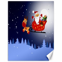 Deer Santa Claus Flying Trees Moon Night Merry Christmas Canvas 18  X 24  by anzea