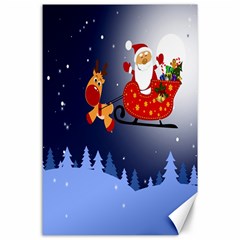 Deer Santa Claus Flying Trees Moon Night Merry Christmas Canvas 24  X 36  by anzea