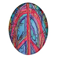 Artistic Psychedelic Hippie Peace Sign Trippy Oval Glass Fridge Magnet (4 Pack) by Bedest