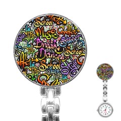 Graffiti Word Seamless Pattern Stainless Steel Nurses Watch by Bedest