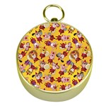 Cartoon Xmas Characters Pattern Gold Compasses Front