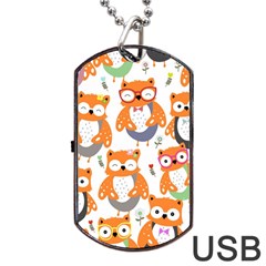 Cute Colorful Owl Cartoon Seamless Pattern Dog Tag Usb Flash (two Sides) by Apen