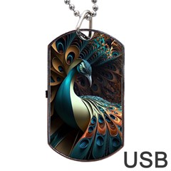 Colorful Peacock Bird Feathers Dog Tag Usb Flash (one Side) by Apen