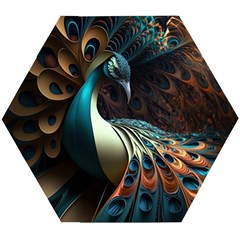 Colorful Peacock Bird Feathers Wooden Puzzle Hexagon by Apen