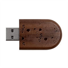 Autumn Seamless Leaves Pattern  Wood Oval Usb Flash Drive