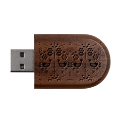 Scandinavian Folk Seamless Pattern Wood Oval Usb Flash Drive