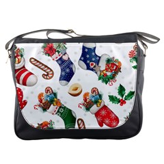 Christmas Socks Gloves Candy Cane Stocking Seamless Messenger Bag by Grandong