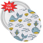 Whale Cartoon Whale Seamless Cartoon Character Animals Leaf 3  Buttons (100 pack)  Front