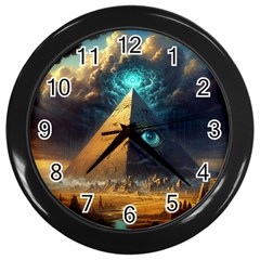 Mystic Blue Pyramid Art Wall Clock (black) by ExtraAwesomeSauce