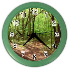 Peaceful Green Forest Walk Color Wall Clock by ExtraAwesomeSauce