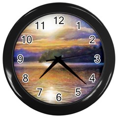 Serene Sunset Over Water Wall Clock (black) by ExtraAwesomeSauce