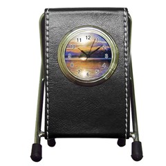 Serene Sunset Over Water Pen Holder Desk Clock by ExtraAwesomeSauce