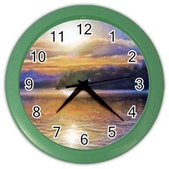 Serene Sunset Over Water Color Wall Clock by ExtraAwesomeSauce