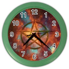 Enchanted Nebula Pentagram Art Color Wall Clock by ExtraAwesomeSauce