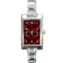 Red Diagonal Plaid Big Rectangle Italian Charm Watch