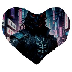 Cyberpunk Demon Samurai Large 19  Premium Heart Shape Cushions by AwesomeSauce