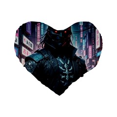 Cyberpunk Demon Samurai Standard 16  Premium Flano Heart Shape Cushions by AwesomeSauce