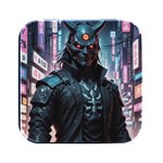 Cyberpunk Demon Samurai Square Metal Box (Black) Front