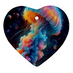 Cosmic Jellyfish Artwork Heart Ornament (two Sides) by ExtraAwesomeSauce