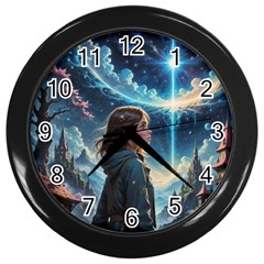 Enchanting Fantasy Night Sky Scene Wall Clock (black) by ExtraAwesomeSauce