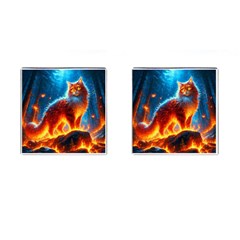 Enchanted Fire Feline Cufflinks (square) by ExtraAwesomeSauce