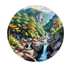 Serene Mountain Waterfall Landscape Mini Round Pill Box (pack Of 5) by ExtraAwesomeSauce