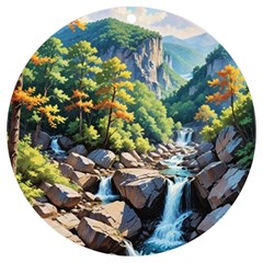 Serene Mountain Waterfall Landscape Uv Print Acrylic Ornament Round by ExtraAwesomeSauce