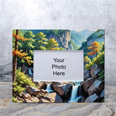 Serene Mountain Waterfall Landscape White Tabletop Photo Frame 4 x6  by ExtraAwesomeSauce