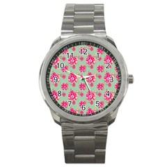 Retro 1880s Flowers Pattern 11 Sport Metal Watch by violetheavensky